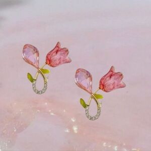 Small Pink Tulip Earrings
